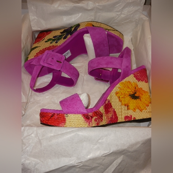 NWT Jimmy Choo - Mirabelle Casual Suede Edge Floral Sandals - Picture 9 of 13